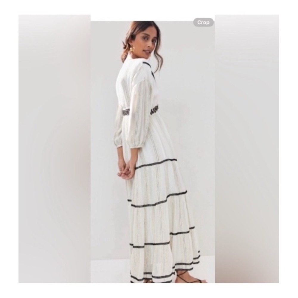 Anthropologie Verb Maxi Dress Women Size M Embroidered Boho Gold Black Beaded - Picture 3 of 13